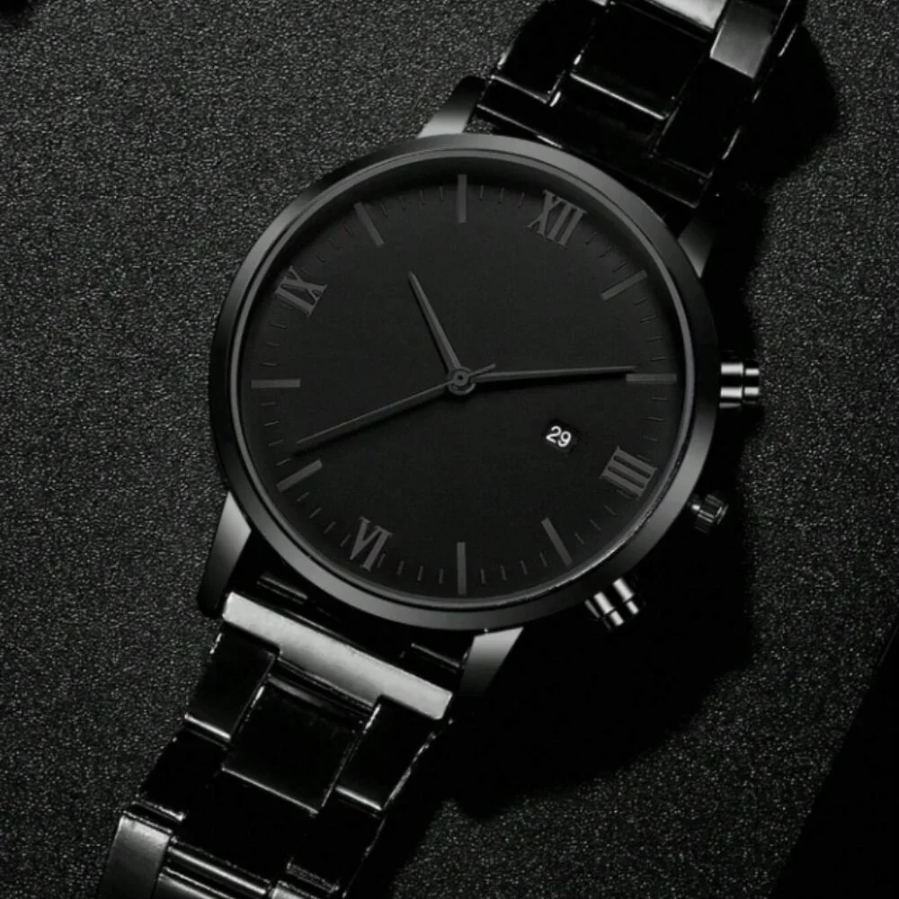 2pcs/set Fashionable Business Style Stainless Steel Quartz Watch With Bracelet - Picture 5 of 5